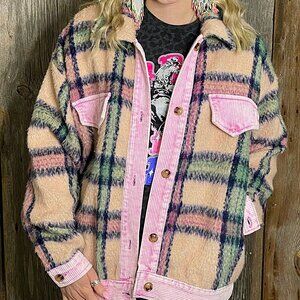 NWT LADIES SIZE S BLUE VELVET MIA PINK PLAID SOFT JACKET STYLE 60629JSJ